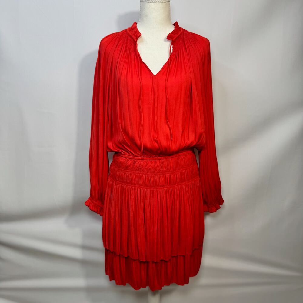 Anthropologie Poppy Mini Dress Red Smocked Medium Cottagecore Coquette Festival - Picture 14 of 16
